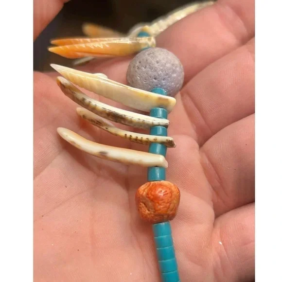 Vintage Turquoise Spiny Shell Bead Native American Heshi Beaded Necklace 23” - Picture 4 of 11